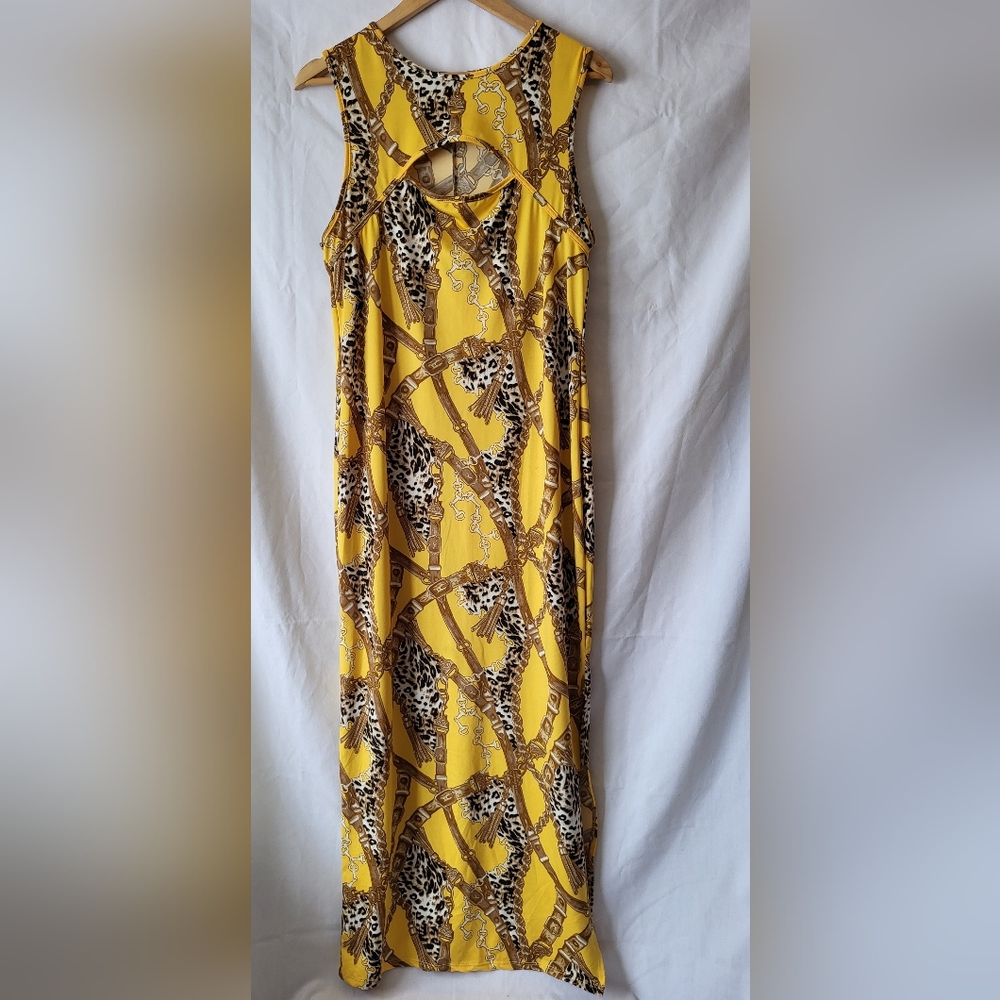 Bold Yellow Maxi Skirt with Chain & Leopard Print